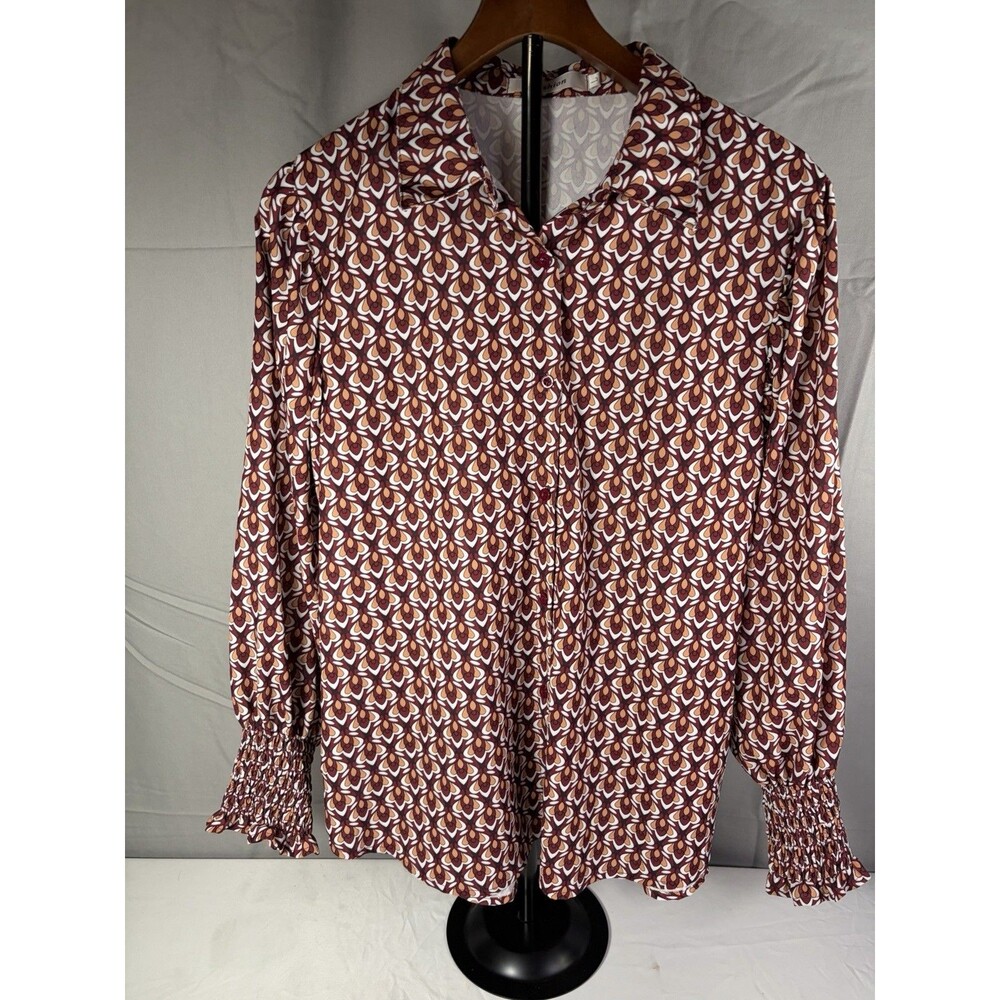 NEW WOMENS PRINTED FASHION LONG SLEEVE BUTTON DOWN CASUAL DRESS SHIRT L